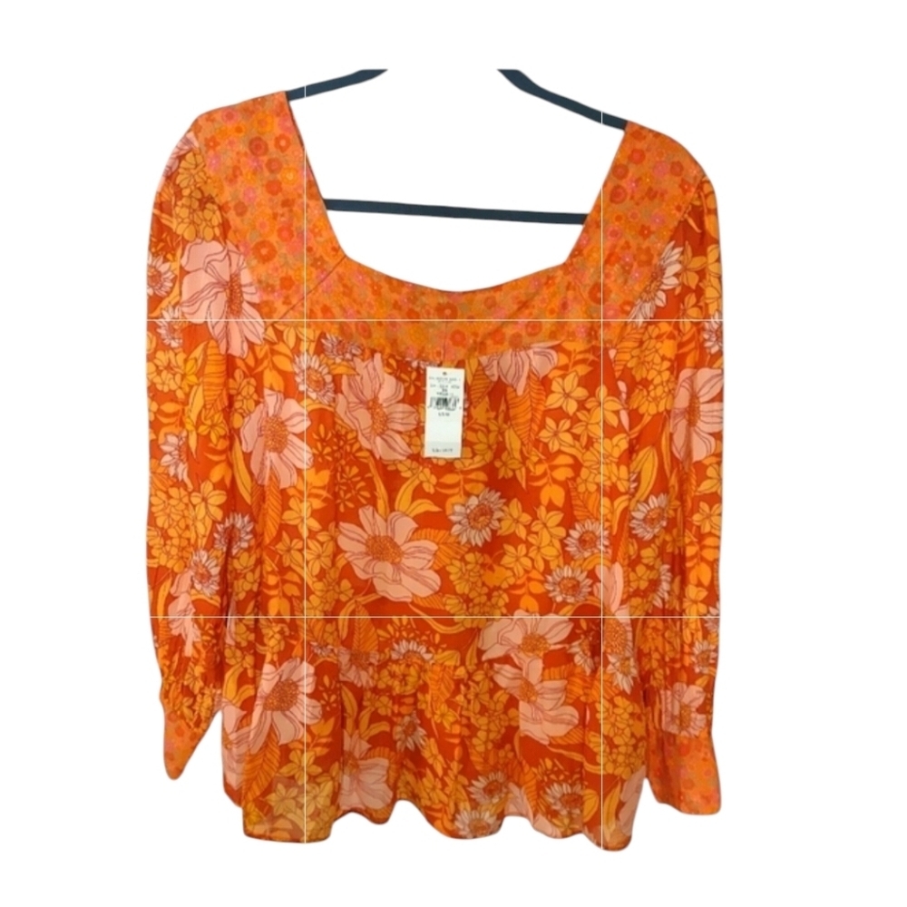 American Eagle Floral Orange Women's Top Size Medium